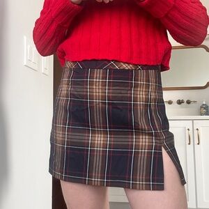 Steve Madden Red and Brown Plaid Mini Skirt